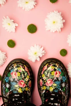 1460 Pascal Floral Mash Up Backhand Laarzen In Zwart Vrouwen Booties & Laarzen