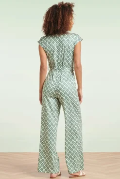 New Adeline Jumpsuit In Legergroen En Gebroken Wit Vrouwen Playsuits & Jumpsuits