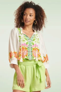 Hot Anika Floral Top In Wit Vrouwen Blouses
