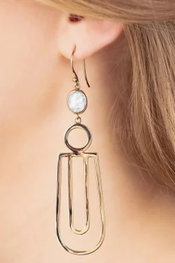 New Art Deco Festive Oorbellen In Goud En Maansteen Wit Vrouwen Sieraden