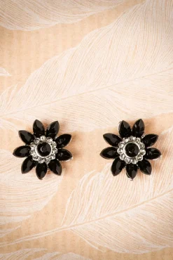 Sale Audrey Jet Flower Stud Oorbellen In Zwart En Zilver Vrouwen Sieraden