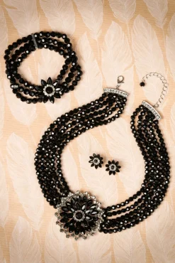 Sale Audrey Jet Flower Stud Oorbellen In Zwart En Zilver Vrouwen Sieraden