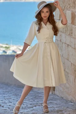 Sale Azelia May Linnen Overcoat Jurk In Creme Vrouwen Jassen