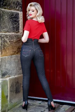 Outlet Babe Skinny Jeans Met Hoge Taille In Donkerblauw Vrouwen Broeken