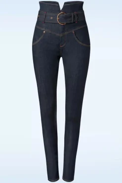 Outlet Babe Skinny Jeans Met Hoge Taille In Donkerblauw Vrouwen Broeken