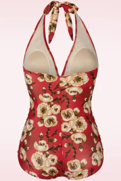Sale Blossom One Piece Halterbadpak In Rood Vrouwen Badpakken