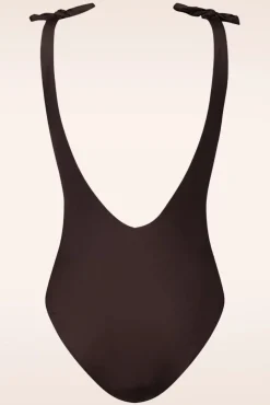 Online Bow Rib Badpak In Chocolade Vrouwen Badpakken