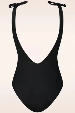 Sale Bow Rib Badpak In Zwart Vrouwen Badpakken