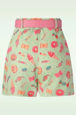 Sale Candy Belted Shorts In Mint Vrouwen Broeken