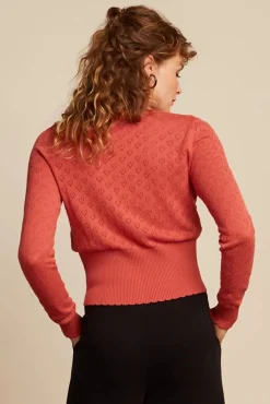 Outlet Cardi V Hart Ajour In Tweed Oranje Vrouwen Vestjes