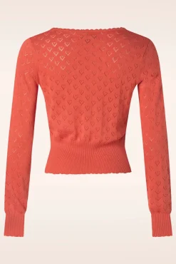 Outlet Cardi V Hart Ajour In Tweed Oranje Vrouwen Vestjes