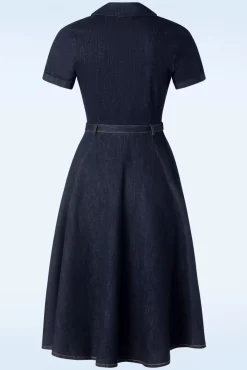Clearance Caterina Denim Swing Jurk In Blauw Vrouwen Effen Jurken