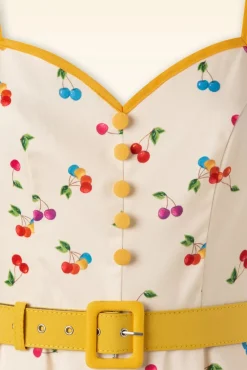 Clearance Chacha Cherry Swingjurk In Creme Vrouwen Plus Size Jurken