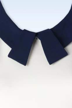 Best Collar Detail Top In Ivoorwit En Marineblauw Vrouwen T-Shirts