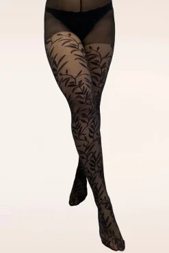 Sale Curvy Superstretch Panty Met Bladpatroon In Zwart Vrouwen Panty's