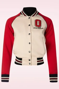 Online Damen Raglan College Sweat Jacket In Beige En Rood Vrouwen Jassen