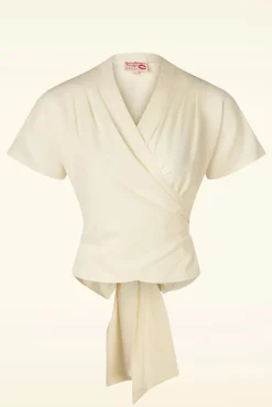 Outlet Darla Wikkelblouse Met Korte Mouwen In Antiek Wit Vrouwen Blouses