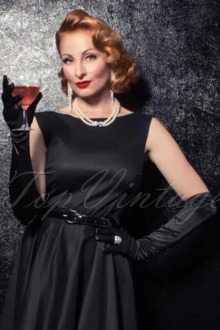 Hot De Satijnen Chique Handschoenen In Zwart Vrouwen Handschoenen