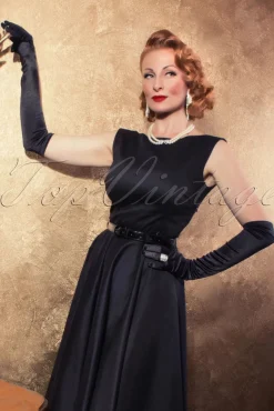 Hot De Satijnen Chique Handschoenen In Zwart Vrouwen Handschoenen