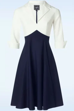 Dianne Swing Jurk In Wit En Marineblauw Vrouwen Swing Jurken