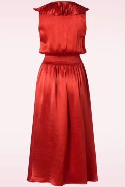 Sale Edith Frills Jurk In Roestrood Vrouwen Midi Jurken