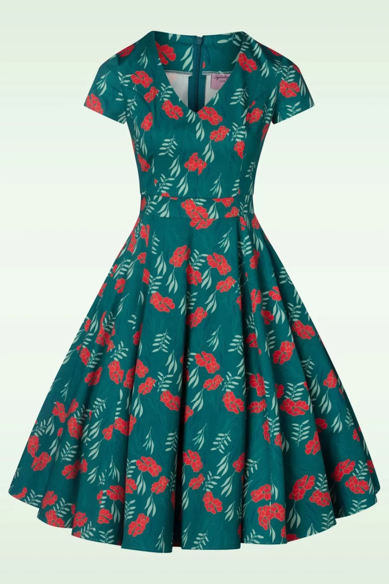 Hot Exclusief Bij Topvintage ~ Olivia Swingjurk Met Korte Mouwen In Blauwgroen Vrouwen Swing Jurken
