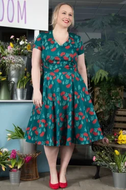 Hot Exclusief Bij Topvintage ~ Olivia Swingjurk Met Korte Mouwen In Blauwgroen Vrouwen Swing Jurken