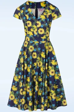 New Exclusief Bij Topvintage ~ Olivia Swingjurk Met Korte Mouwen In Donkerblauw Vrouwen Swing Jurken