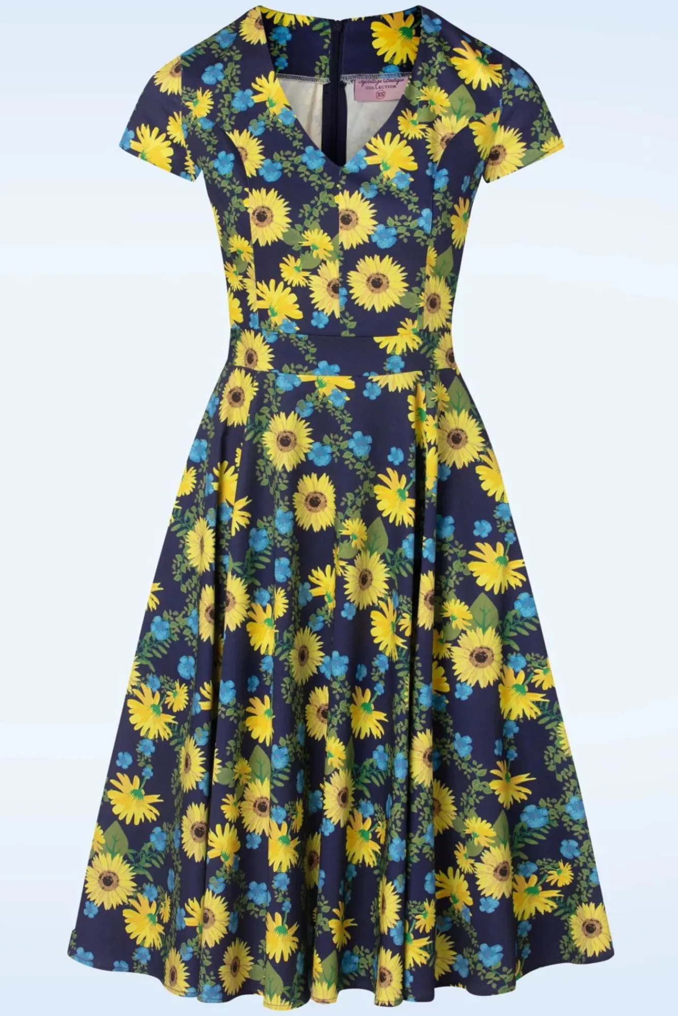 New Exclusief Bij Topvintage ~ Olivia Swingjurk Met Korte Mouwen In Donkerblauw Vrouwen Swing Jurken