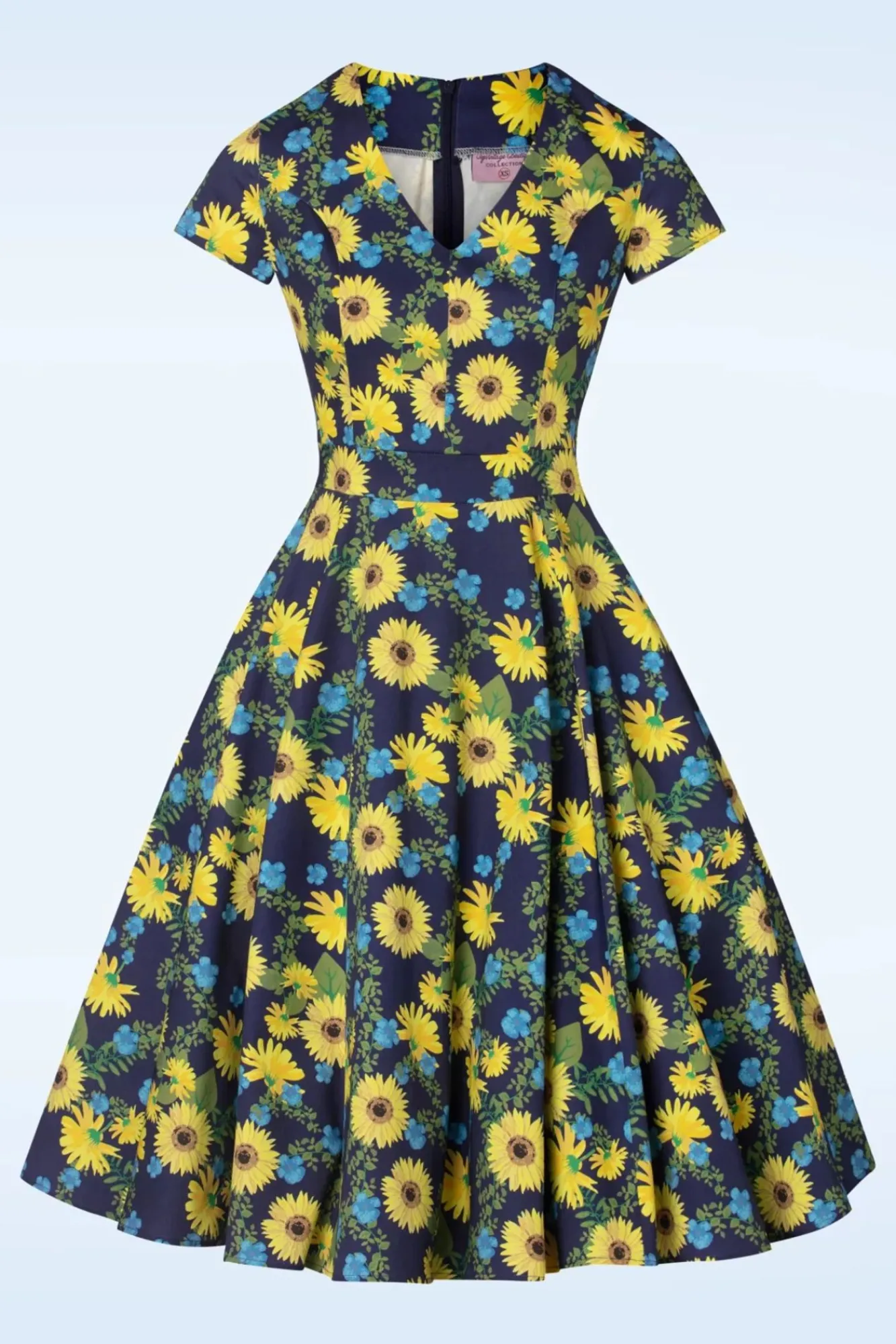 New Exclusief Bij Topvintage ~ Olivia Swingjurk Met Korte Mouwen In Donkerblauw Vrouwen Swing Jurken