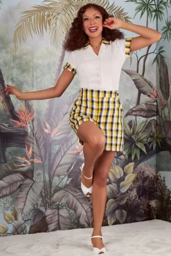 Hot Fedora May Blazer Blouse In Creme En Tartan Vrouwen Blouses