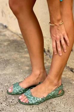 New Flexi Butterfly Flipflop Sandaaltjes In Glossy Groen Vrouwen Slippers