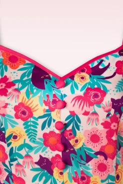 Clearance Floral Cats Print Flare Jurk In Multi Vrouwen Plus Size Jurken