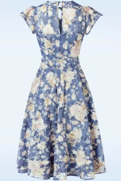 Hot Floral Flutter Flare Jurk In Blauw Vrouwen Swing Jurken