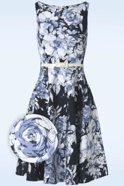 Sale Francine Flower Swing Jurk In Marineblauw En Wit Vrouwen Plus Size Jurken