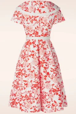 Sale Greta Swing Jurk In Wit Met Rode Rozen Print Vrouwen Plus Size Jurken