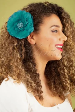 Sale Grote Bloemcorsage In Turkoois Vrouwen Haaraccessoires