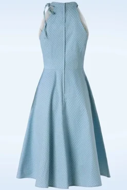 Outlet Hattie Halter Spot Swing Jurk In Luchtblauw Vrouwen Plus Size Jurken