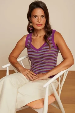 Sale Hazel Bee Stripe Top In Sparkling Paars Vrouwen Tops