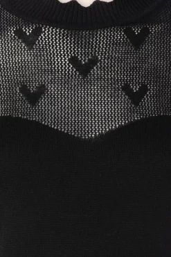 Clearance Heart Pattern Scallop Edge Trui In Zwart Vrouwen Truitjes