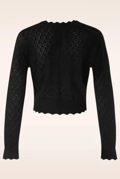 Discount Heart Pattern Scallop Edge Cardigan In Zwart Vrouwen Vestjes