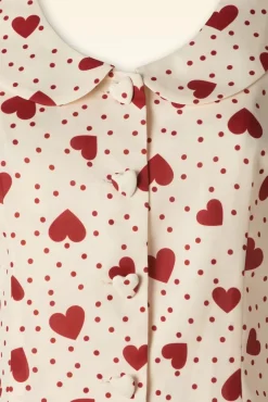 Online Heart Polka Dot Collared Top In Creme Vrouwen Blouses