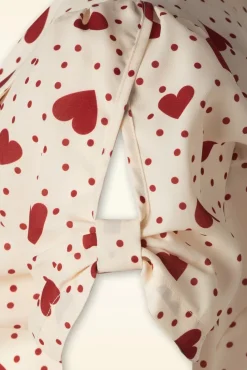 Online Heart Polka Dot Collared Top In Creme Vrouwen Blouses