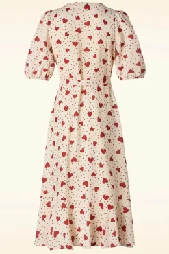 Outlet Heart Polka Dot Wikkel Jurk In Creme Vrouwen Midi Jurken