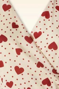 Outlet Heart Polka Dot Wikkel Jurk In Creme Vrouwen Midi Jurken
