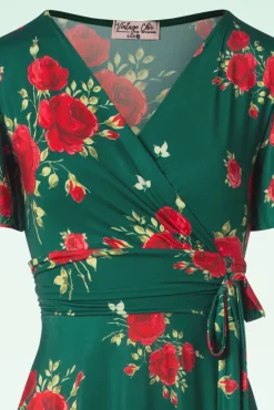 Clearance Irene Flower Cross Over Swing Jurk In Silky Green Vrouwen Plus Size Jurken