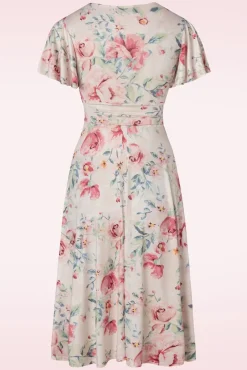 New Irene Flower Overslagswingjurk In Zijdeachtig Creme Vrouwen Swing Jurken