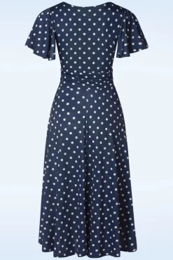 Outlet Irene Polkadot Cross Over Swing Jurk In Marineblauw Vrouwen Swing Jurken