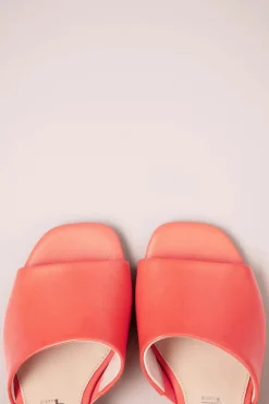 Hot Josie Slip On Muiltjes Van Leder In Koraal Vrouwen Sandalen