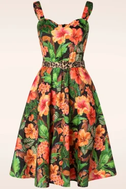 Outlet Jungle Print Flare Jurk In Zwart Vrouwen Plus Size Jurken